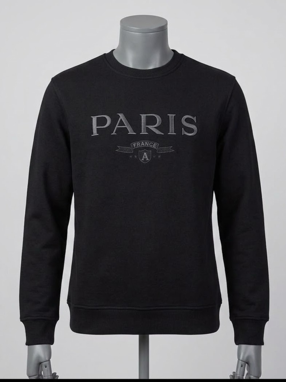 Black 'PARIS' Crewneck Pullover